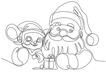 Fototapeta premium One continuous line drawing Santa Claus on reindeer and sled. concept for Christmas and New Year. Vector illustration