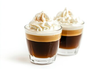 Espresso con panna or Vienna coffee. Two shots of espresso with whipped cream. Close up view on white background 