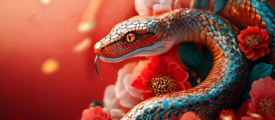 Fototapeta premium Happy Chinese new year 2025 Snake Zodiac is a design asset suitable for creating festive, greeting cards and banners
