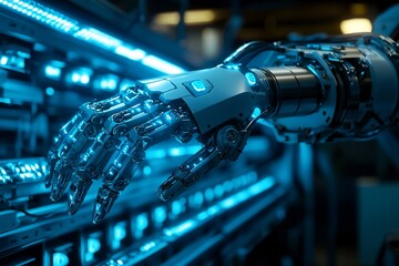Fototapeta premium Robotic arm interacting with server.