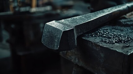 A blacksmith's hammer on an anvil in a blacksmith shop