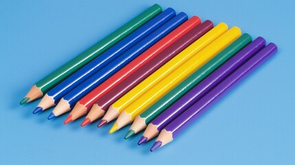 Fototapeta premium A group of colored pencils on a blue background