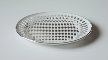 A metal strainer on a white surface
