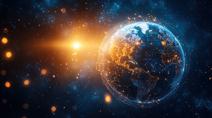 Obraz premium 3D Rendering of a Globe with Glowing Trade Links Depicting International Goods and Services Flow in a Global Value Chain