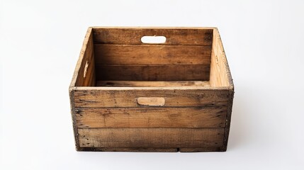 A wooden box with a handle on a white background
