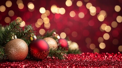 Obraz premium A red and gold christmas ornament on a red glittery background