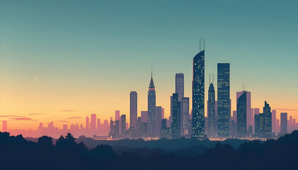 Fototapeta premium Modern City Landscape with Tall Skyscrapers and Urban Skyline