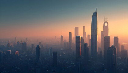 Fototapeta premium Modern City Landscape with Tall Skyscrapers and Urban Skyline