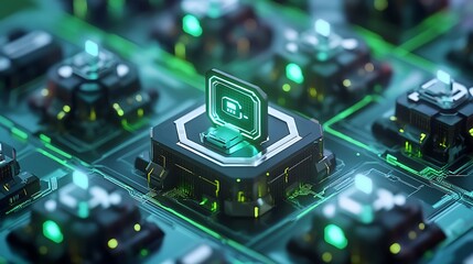 Futuristic Green Circuit Board Data Storage Module
