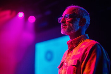 Indian speaker captivates audience during inspiring talk at creative event. Generative AI