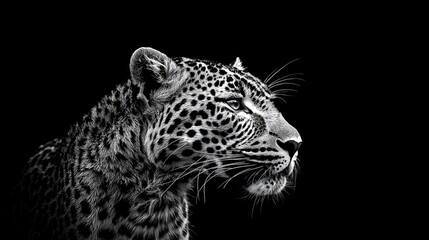 Obraz premium A black and white photo of a leopard on a black background