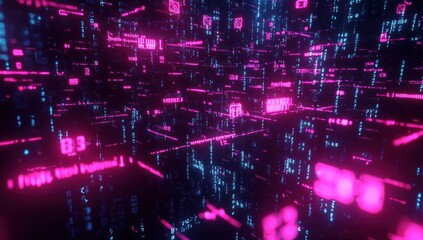 Abstract Digital Data Stream: Pink and Blue Cyberspace