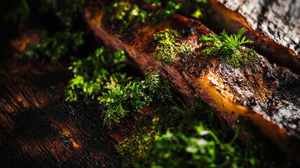 Obraz premium A detailed close-up of tree bark texture featuring moss and weathered elements, perfect for nature-inspired designs, showcasing organic patterns and earthy tones, enhancing rustic aesthetics.