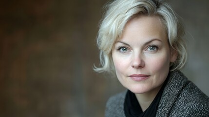 Fototapeta premium A woman with blonde hair and blue eyes looking at the camera