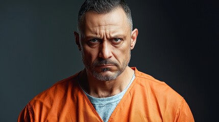 Fototapeta premium A man in an orange prison uniform looking at the camera