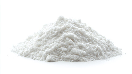 Heap or pile of white baking soda powder isolated on white background. sodium cooking food ingredient, culinary kitchen household carbonate or bicarbonate product, alkaline, recipe, neutralizer. - obrazy, fototapety, plakaty