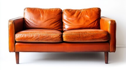 Fototapeta premium A brown leather couch sitting on top of a white floor