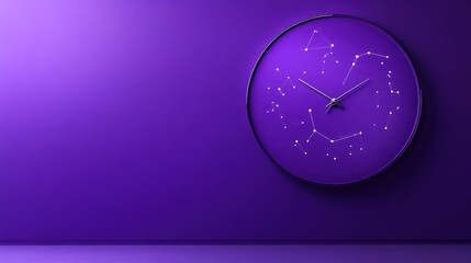 Purple wall clock with constellation design.