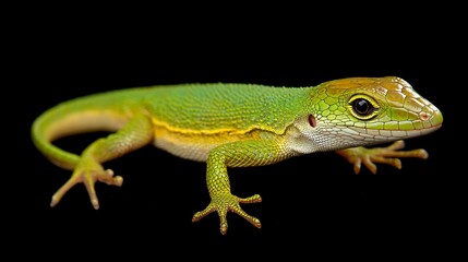 A green lizard on a black background
