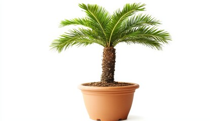 Obraz premium A small palm tree in a pot on a white background