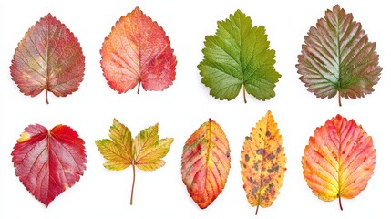 Obraz premium A group of different colored leaves on a white background