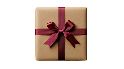 Holiday Gift Box with Red Ribbon Bow Transparent Background Isolated Object