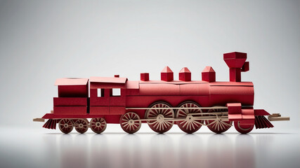 Origami Style Red Steam Locomotive on White Background