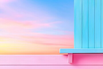 A blurred morning scene with a bright sky and bokeh texture creates a joyful beach horizon, paired with a clean sunset and summer light, showcasing a pastel gradient of mint green and teal, ideal for