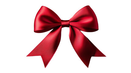Fototapeta premium Red Satin Bow with Sleek Glossy Ribbon Ends Transparent Background Gift Decoration 