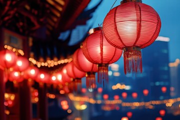 Celebrating Chinese New Year with vibrant red lanterns illuminating the festive atmosphere