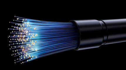 Obraz premium Dynamiczny światłowód z promieniami świetlnymi w neonowych barwach.