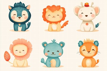 Naklejka premium Cute cartoon animals celebrating Chinese New Year with festive attire and joyful expressions
