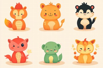 Cute cartoon animals celebrating Chinese New Year with festive outfits and decorations