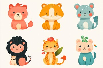 Fototapeta premium Cute cartoon animals celebrating the Chinese New Year with festive decorations and vibrant colors