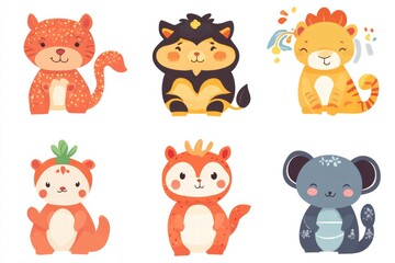 Festive cartoon animals celebrating Chinese New Year with joy and color in vibrant designs