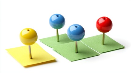 A group of colorful push pins sitting on top of a piece of paper