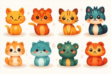Cute cartoon animals celebrating Chinese New Year with festive colors and designs in various poses