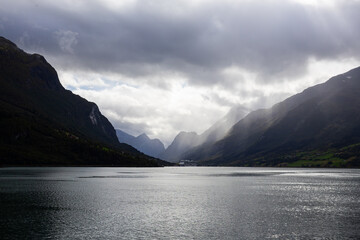 Autumn landscape in Bergen to Alesund road, south Norway. Europe