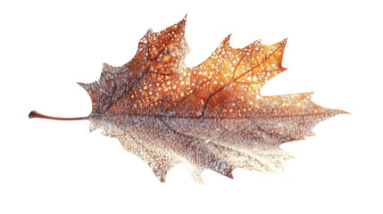 Naklejka premium Autumn leaf covered in dew, transparent background