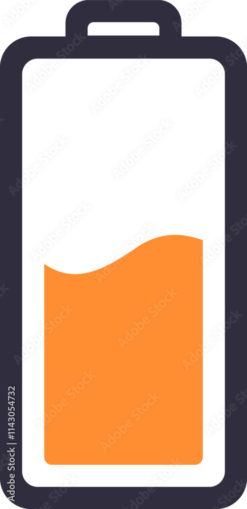 Poster simple battery icon displaying a moderate charge level, ideal for user interfaces and power status i