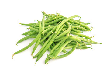 Green beans pile isolated on white background