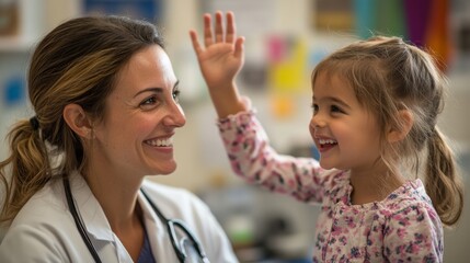 Doctor and child giving a high-five in a hospital setting
