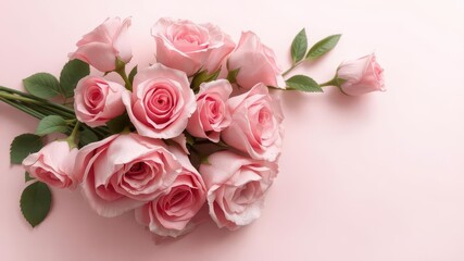 Elegant pink rose bouquet on a blush pink card, floral design, Valentine's Day