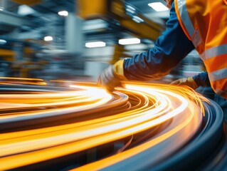 Obraz premium Industrial automation process manufacturing facility dynamic motion factory environment close-up view innovation in motion