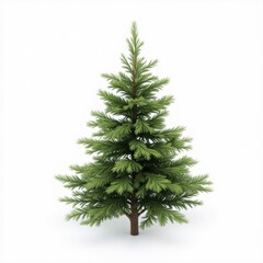 Fototapeta premium A tall green pine tree stands alone on a white background