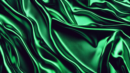 Obraz premium A luxurious satin silk fabric texture in deep emerald green, exuding elegance and softness, perfect for sophisticated interiors and high-end design applications.