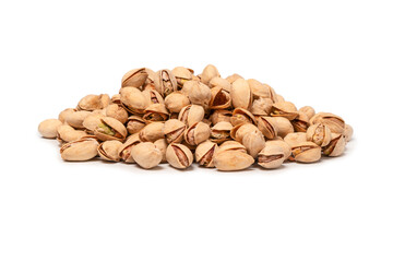 Tasty pistachios isolated on a white background.