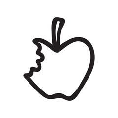 Fototapeta premium Bitten Apple doodle icon or logo, hand drawn with thin line. PNG isolated on transparent background and vector illustration