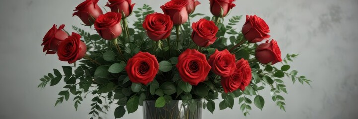Red rose bouquet, lush greenery, elegant arrangement, red rose bouquet, photography, decorative