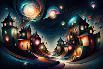 Obraz premium abstract fractal background with stars, surrealism, parallel universe, winter, abstraction, New Year holiday